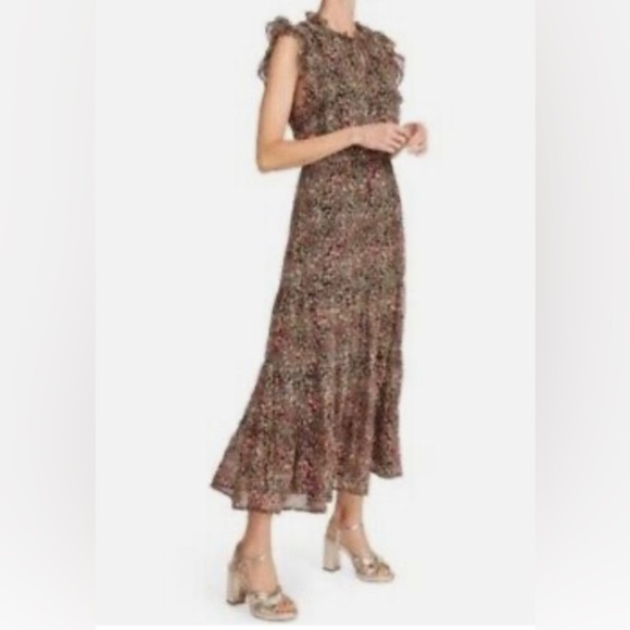 BB Dakota by Steve Madden Sz  L Ditsy Tiered Ruffled Neck Sleeve Midi Dress NEW - Picture 2 of 16